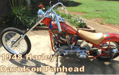 1948 Harley Davidson Panhead Motorcycle w Hog Candy Tangerine Paint Color with Hog Blue Metal Flake Flames Art Graphics