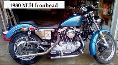 Blue 1980 XLH Harley Davidson Ironhead Sportster w. Drag Pipes