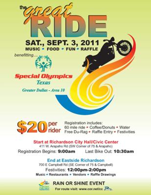 The Great Motorcycle Ride of Texas for the benefit of Special Olympics Flyer