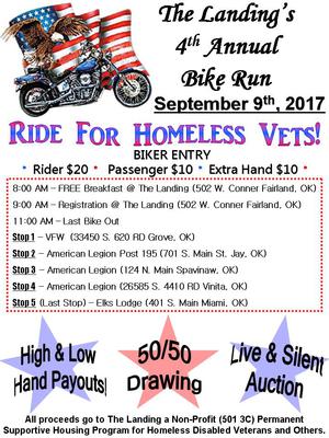The Landing's Motorcycle Ride For Homeless Vets Flyer