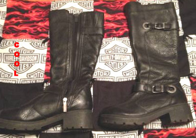 Used Second Hand Womens Black Leather Harley Davidson Motorcycle Riding Boots with Platform Soles  (example only; please contact seller for pics)