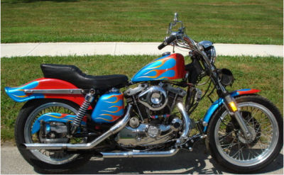1976 Harley Davidson Ironhead Sportster Robins Egg Blue and Red Vintage