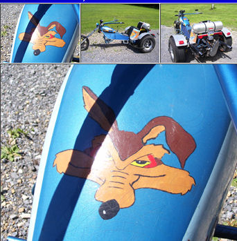 1976  VW Trike w Wiley the Coyote and The Roadrunner Cartoon Characters Artwork on the Tank - Custom Paint!