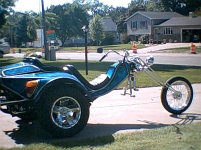 Custom 1994 VW Volkswagen Chopper Trike Scorpion Blue Metallic Body & Frame Harley Davidson Girder Front End
