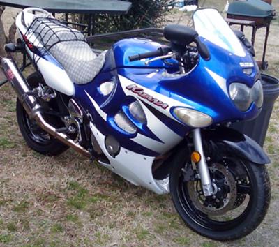 Blue Neon and White 2004 Suzuki GSX600F Katana Gucci Motorcycle 