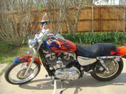 Custom 2005 Harley Davidson Sportster Orange, Blue and Black Flames Fuel Tank Paint Graphics 