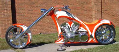  Orange and White HIGH END CHOPPER (this photo is for example only; please contact seller for pics of the actual custom chopper motorcycle for sale in this classified)