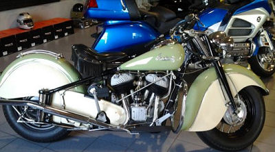 1948 Indian Chief Roadmaster w vintage green and antique white paint color