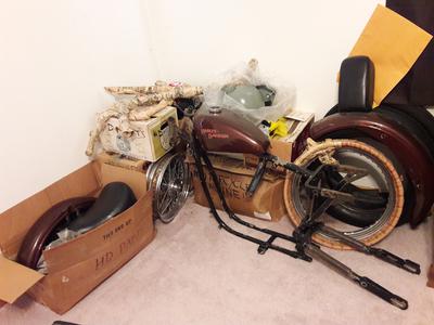  1962 Harley Sportster XLCH 1977 frame basket case as it sits today