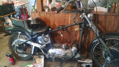 900cc 1966 Harley Davidson Sportster XLCH with an old school chopped chopper motorcycle frame for sale by owner