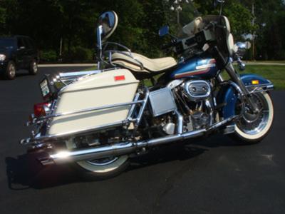 1975 FLH Shovelhead Harley Davidson Motorcycle in stock condition with tour pack and saddle bags