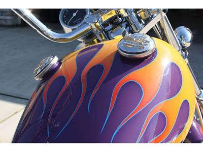 1980 Harley Davidson Sportster IronHead Iron Head with Purple, Gold and Yellow Custom Fuel Tank Paint Job with Flame Graphics Art 