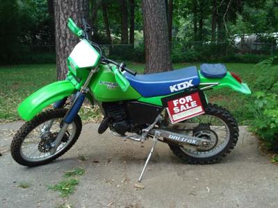 Lime Green and Blue 1987 KDX 200 2 Stroke Dirt Bike Motorcycle 