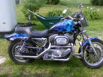 Custom Blue Pearl Flamed Paint Job 1996 Harley Davidson Sportster 1200