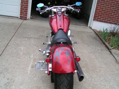2003 Big Dog Mastiff w red metal flake and gray medal flake paint and flames graphics (this photo is for example only; please contact seller for pics of the actual motorcycle for sale in this classified)