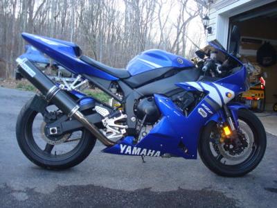 blue and white 2003 Yamaha YZF R1 (this photo is for example only; please contact seller for pics of the actual motorcycle for sale in this classified)