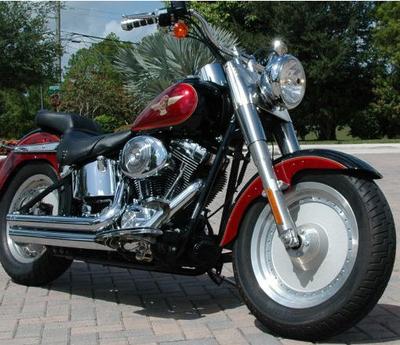 2005 HARLEY DAVIDSON FLSTFI FATBOY SOFTAIL 15th ANNIVERSARY EDITION MOTORCYCLE w Vivid Black and Lava Red Pearl paint color scheme option