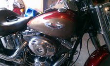 2009 Harley Davidson Softail Deluxe FLSTN Fuel Tank Red Hot Sunglo/Smokey Gold Two Tone Paint Color