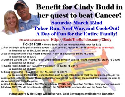 Benefit Motorcycle Poker Run for Cindy Budd Flyer Poster