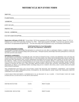 Bikes and Boots Motorcycle Run Registration Form