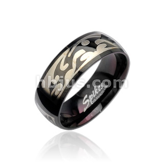 Harley Davidson Style Stainless Steel 2 Tone Tribal Ring