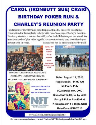 Carol's Motorcycle Poker Run & Charley's Reunion Party Flyer Poster