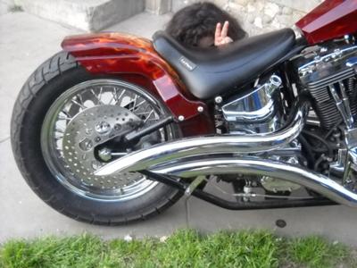 Custom Harley Chopper Seat, Rear Fender Wheel and Exhaust 