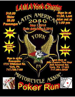 L.A.M.A. Annual Poker Run in York Pennsylvania Poster Flyer