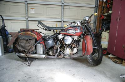 Old 1937 Harley Davidson Knucklehead Mongrel Motorcycle Running andTitled