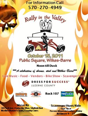 Flier for the Rally in the Valley Motorcycle Show, Contest,  & Scavenger Hunt A Celebration of Chrome, Steel and Wilkes-Barre