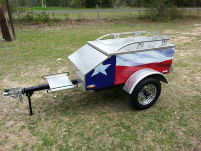 Custom Painted Enclosed Motorcycle Cargo Trailer with a Flag Theme Patriotic Red White and Blue Paint color Combination  