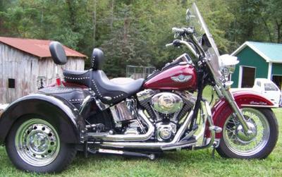 2003 Harley Davidson Softail Heritage 100th Anniversary Edition Trike Motorcycle with Vance & Hines Exhaust and easy on and off Voyager Trike Conversion Kit (this photo is for example only; please contact seller for pics of the actual motorcycle for sale in this classified)
