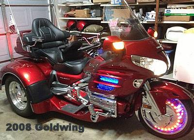 Bright Red Metallic 2008 Goldwing Trike and Hannigan motorcycle trailer