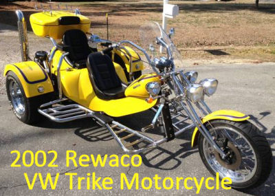 Bright Yellow Custom 2002 Rewaco Trike Three Wheel Motorcycle